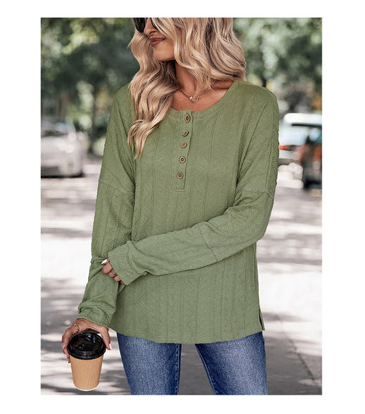 Suéter Verde de Cuello Redondo con Botones y Textura Jacquard - Image 9