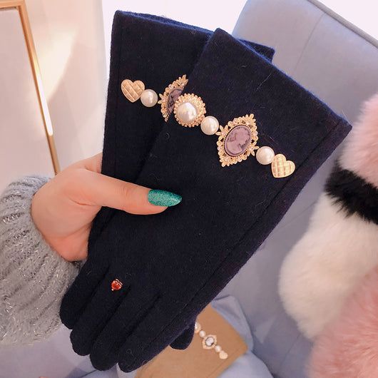 Guantes de Perla con Retrato Antiguo para Mujer