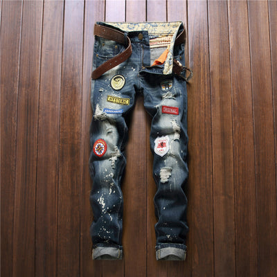 Jeans Slim Rectos Tinta Salpicada Estilo Vintage - Image 4