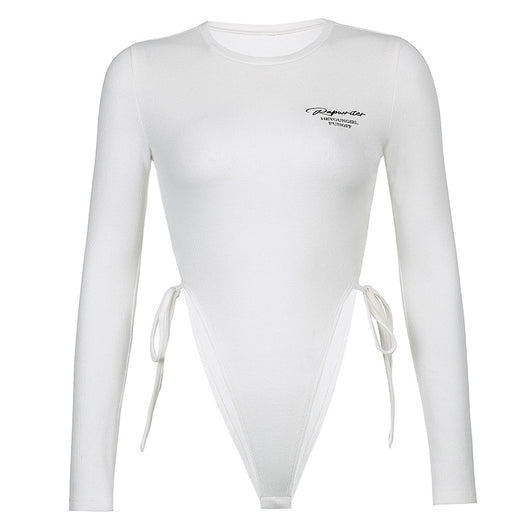 Blusa Ajustada de Manga Larga con Cintura Anudada y Estampado de Letras - Image 8