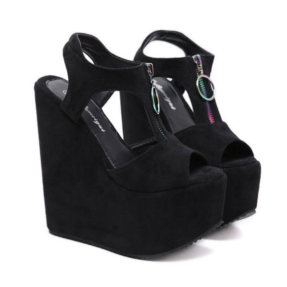 Sandalias Cuña Plataforma con Cierre de Cremallera para Mujer