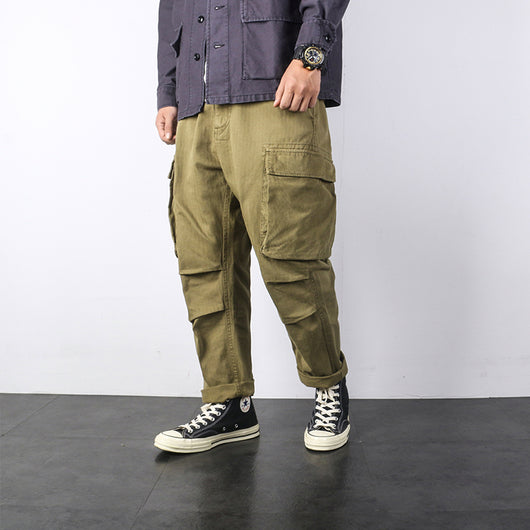 Pantalones Cargo Sueltos Retro Japoneses con Bolsillos Grandes Estilo Militar - Image 9