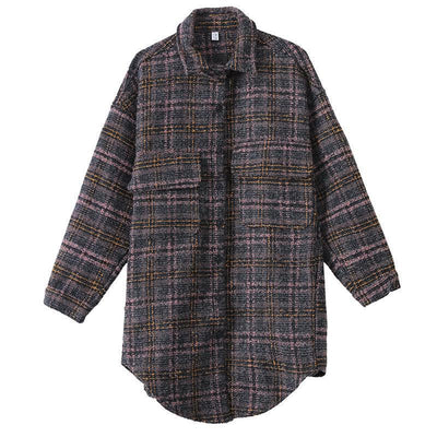 Chaqueta Camisa Cuadriculada Suelta de Lana Gruesa para Mujer - Image 14