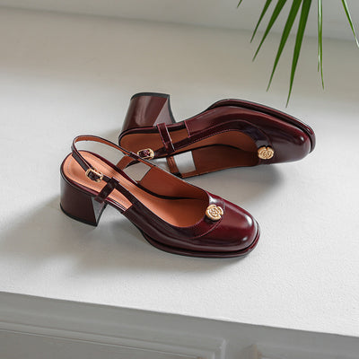Sandalias Slingback con Tacón Grueso y Puntera Reforzada en Cuero - Image 26