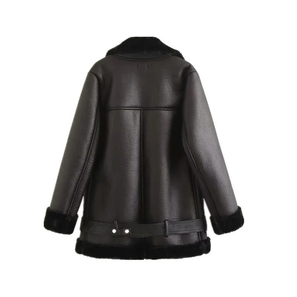 Chaqueta de Cuero PU con Cinturón Ajustable para Mujer - Estilo Trendy