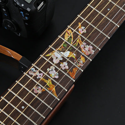 Blue cloud-shaped inlay stickers for guitar fingerboards, shown on a guitar neck and as a full sheet. - Image 13