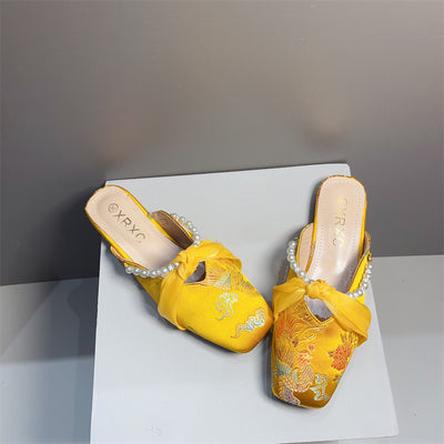 Pantufla Bordada de Punta Cuadrada y Corte Bajo para Mujer - Image 9
