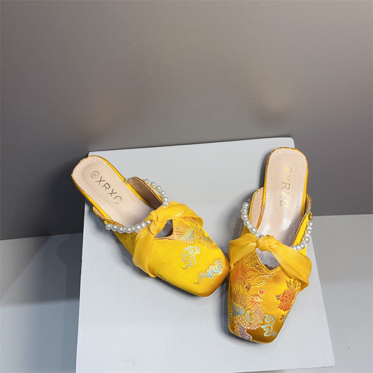 Pantufla Bordada de Punta Cuadrada y Corte Bajo para Mujer - Image 9