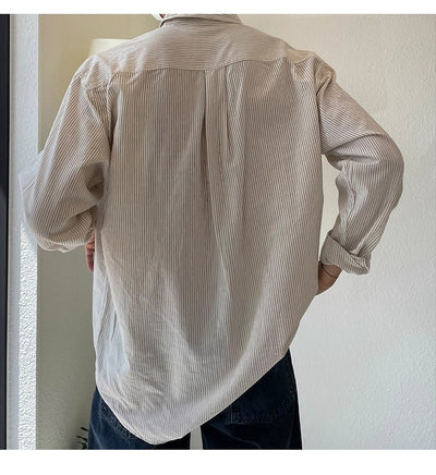 Camisa Casual Holgada de Manga Larga a Rayas para Hombre - Image 11
