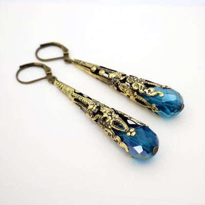 Aretes Largos de Cristal Vintage Lujo con Diseño Floral - Image 7