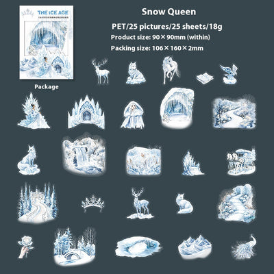 A set of 25 PET stickers featuring winter landscapes, ice castles, deer, wolves, and an ice queen in a snowy fantasy theme. - Image 6
