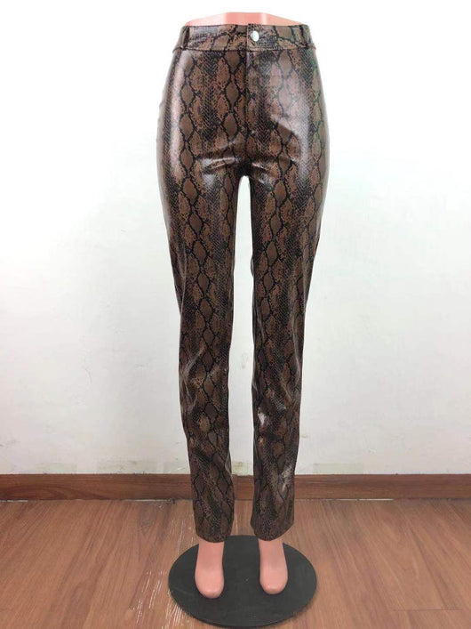 Pantalones de Cuero Estampado Serpiente con Pierna Ancha y Stretch para Mujer - Image 3