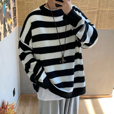 Suéter Rayas Hombre Cuello Redondo Oversize Pareja