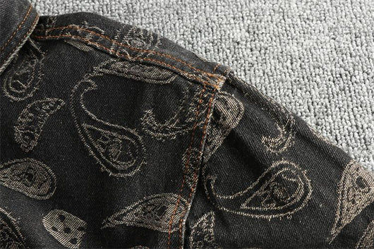 Camisa Denim Retro Lujo Suave con Patrón Paisley - Manga Larga Estilo Americano - Image 15