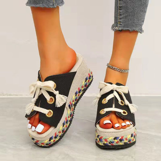 Sandalias de Plataforma Lino con Diseño Fish Mouth