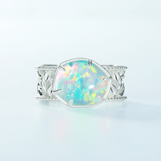 Anillo de Plata S925 con Ópalo Geométrico Minimalista