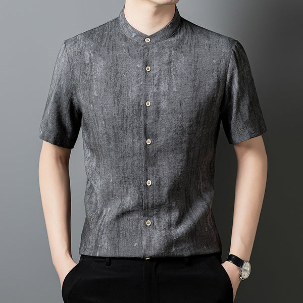 Camisa de Lino Elegante para Hombre Maduro - Cuello Mao Liso