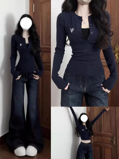 Blusa Entallada de Manga Larga con Botones y Hombros Rectos - Image 11