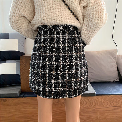 Falda A-line Cuadros Retro con Corte Irregular - Image 11