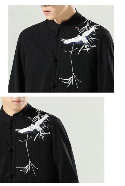 Cardigan Suelto Tipo Tang Chino con Botones Bordados para Hombre - Image 9