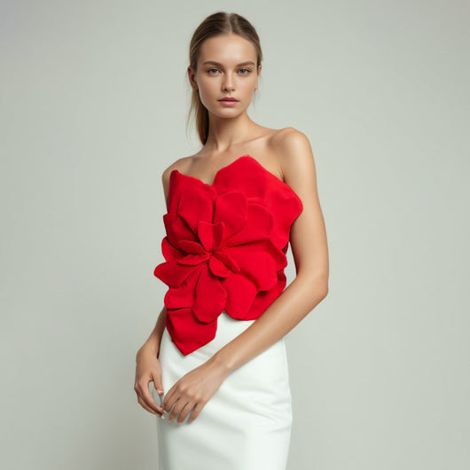 Top Tubo Backless con Flores 3D