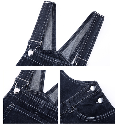 Overol Denim Retro de Pierna Ancha para Mujer - Image 9