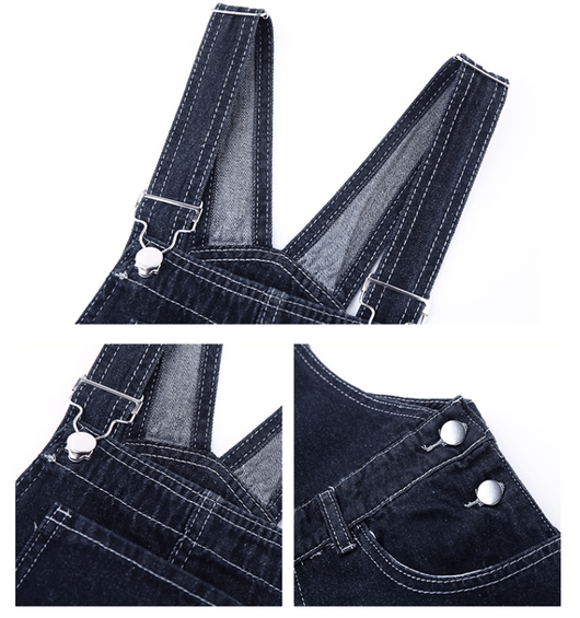 Overol Denim Retro de Pierna Ancha para Mujer - Image 9
