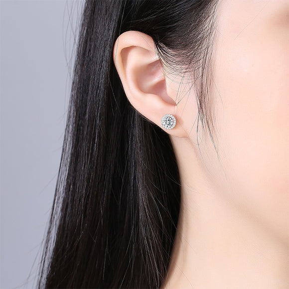 Aretes de Plata Esterlina S925 con Moissanita Redonda Genuina - Diseño Simple y Elegante