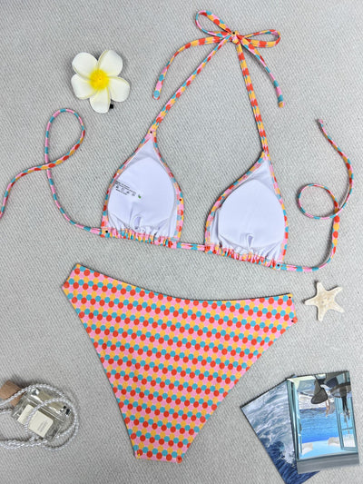 Colorful polka dot triangle-bra bikini swimsuit set with pink, yellow, orange, and blue dots. - Image 13