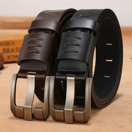 Cinturón de Cuero Genuino para Hombre con Hebilla de Metal