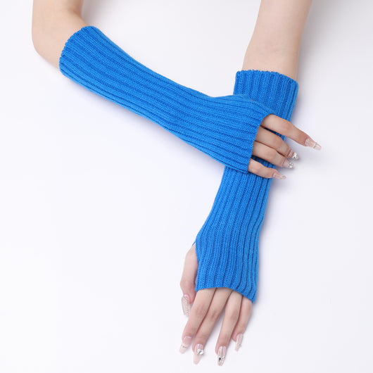 Guantes Largos Rayados de Lana para Otoño e Invierno - Mangas Calentadoras sin Dedos - Image 44