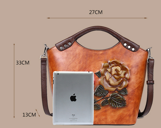 Bolso de Cuero Genuino con Flores Rosas en Relieve Tridimensional - Image 6