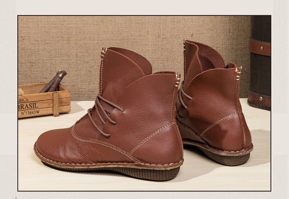 Botas Retro de Cuero Genuino para Mujer - Estilo Bosque Clásico