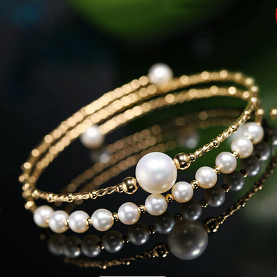 Pulsera Elástica Multicapa de Perlas de Agua Dulce Brillante para Mujer - Image 9