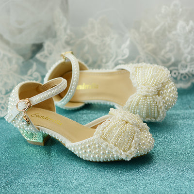 Zapatos de Princesa Infantiles Blanco Perla con Moño - Image 9