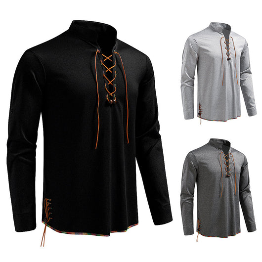 Camiseta Manga Larga con Cuello Alzado y Cordones para Hombre - Image 3