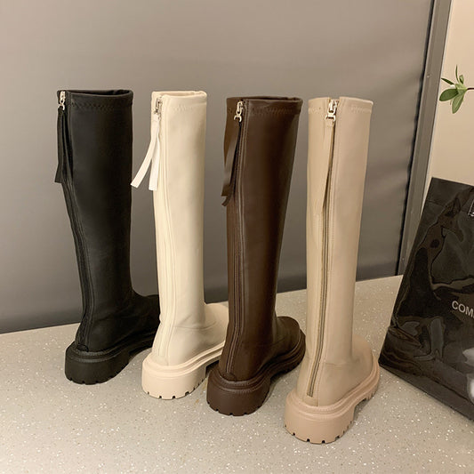 Botas Altas Blancas con Suela Gruesa Estilo Caballero