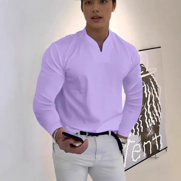 Camiseta Manga Larga Cuello V Transpirable para Hombre