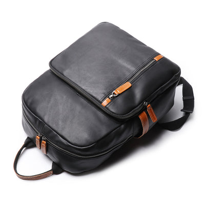 Mochila de Cuero Viaje Bicolor - Bolso Escolar Piel Suave Premium - Image 15
