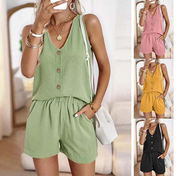 Conjunto Deportivo Dos Piezas: Top Escote V y Shorts Lisos