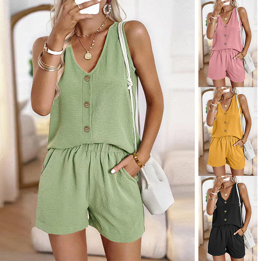 Conjunto Deportivo Dos Piezas: Top Escote V y Shorts Lisos