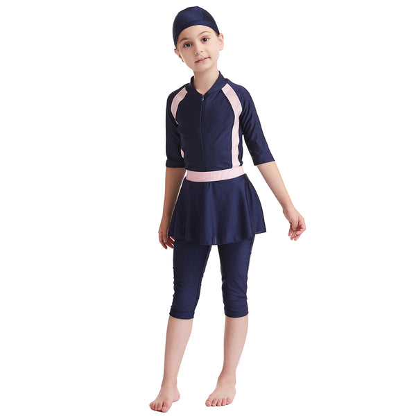 Traje de Baño Infantil Clásico de Color Sólido - Image 3