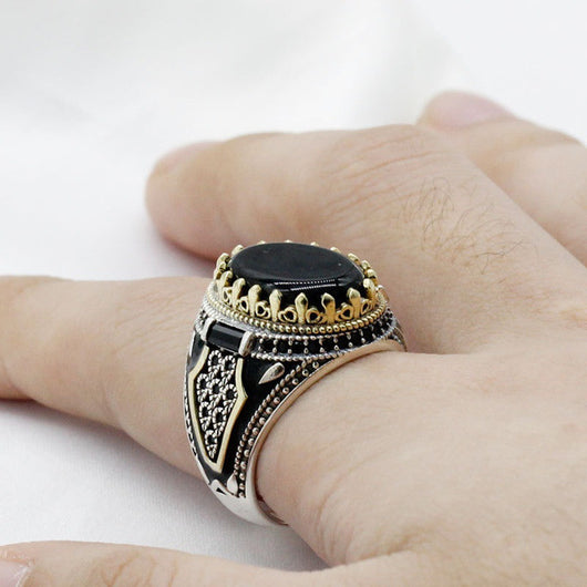 Anillo de Plata 925 con Ágata Negra Natural para Hombre - Image 2