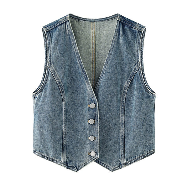 Abrigo Corto Casual para Mujer con Cuello en V y Botón Simple