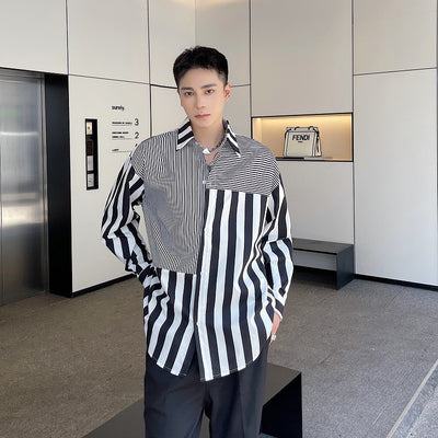 Camisa Casual de Rayas con Detalles en Contraste - Elegancia Moderna para Hombre - Image 8