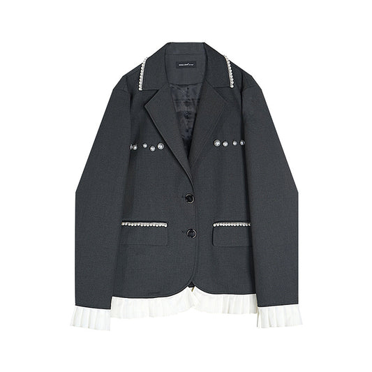 Chaqueta Gris de Encaje Manga Larga Suelta para Mujer