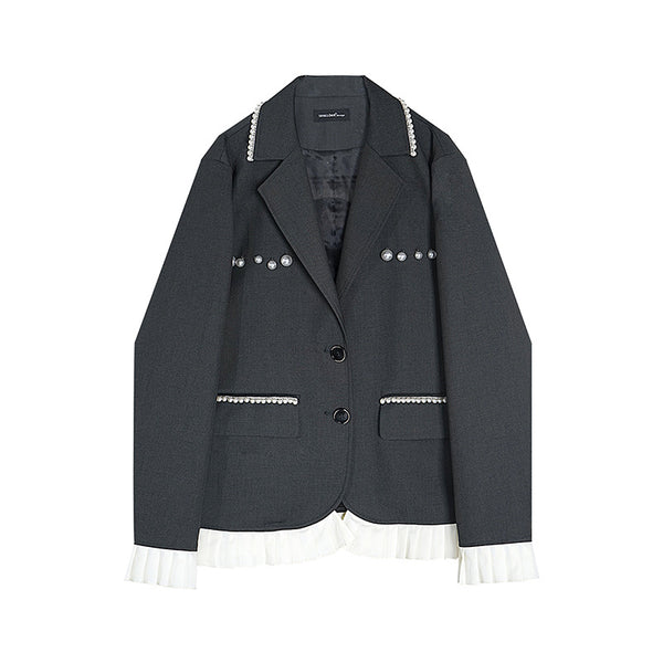 Chaqueta Gris de Encaje Manga Larga Suelta para Mujer