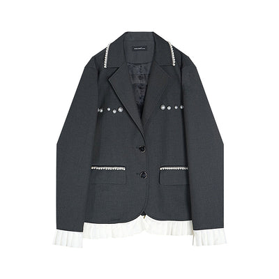 Chaqueta Gris de Encaje Manga Larga Suelta para Mujer