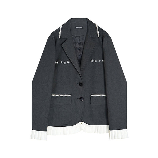 Chaqueta Gris de Encaje Manga Larga Suelta para Mujer
