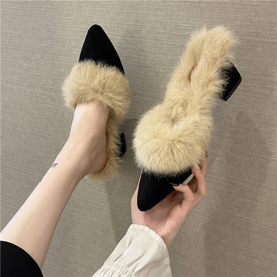 Pantuflas Mujer Otoño Invierno Punta Fina Tacón Grueso Casual - Image 8